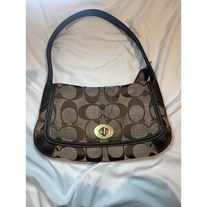 Coach Ergo Signature Flap Hobo Shoulder Bag Brown Leather Trim Y2K